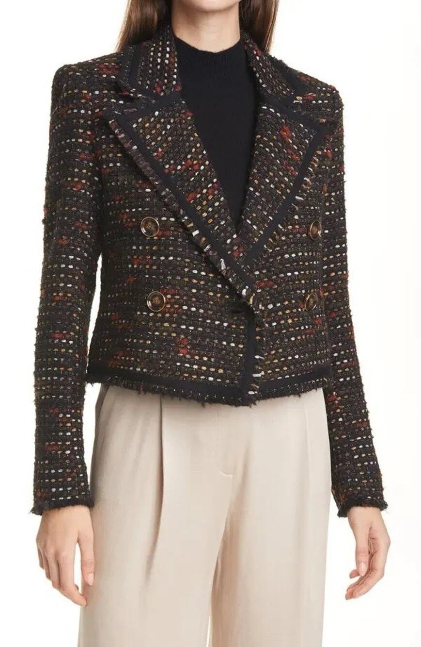 Veronica Beard Nalani Tweed Cropped Double Breasted Jacket Size 6 Small